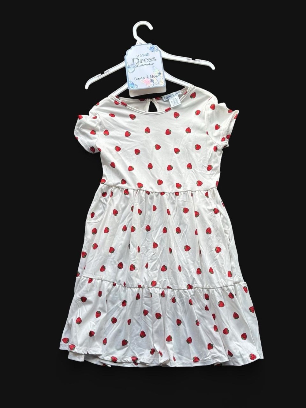 ✨Emma & Elsa white dress with red strawberry print, size 12 months. Brand new!✨